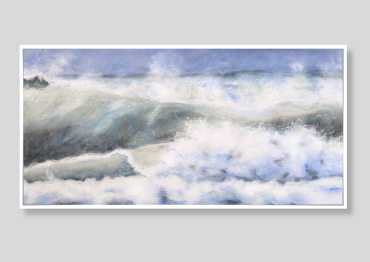 Hochwertiges Leinwandbild der stürmischen Nordseewelle von Künstlerin Karen Knop. Maritime Wandkunst in Galeriequalität, die die Kraft des Meeres zeigt.