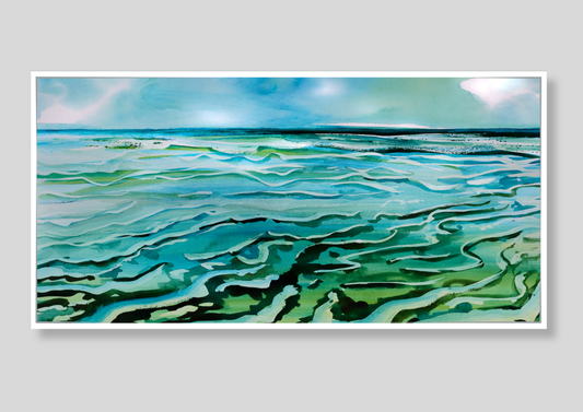 Hochwertiges Leinwandbild "Jadewatt" der Künstlerin Karen Knop. Maritime Kunst in beruhigenden Türkis- und Grüntönen.