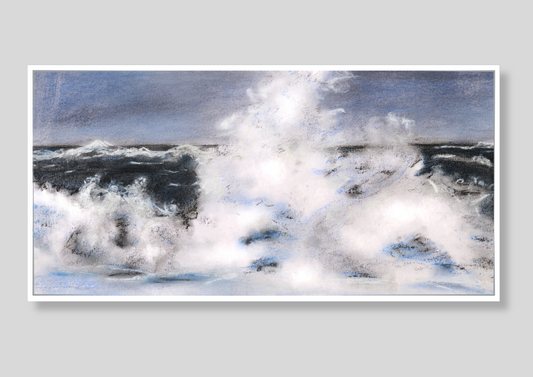 Hochwertiges Leinwandbild "Orkan" von Künstlerin Karen Knop. Abstrakte maritime Kunst mit stärkster Welle.