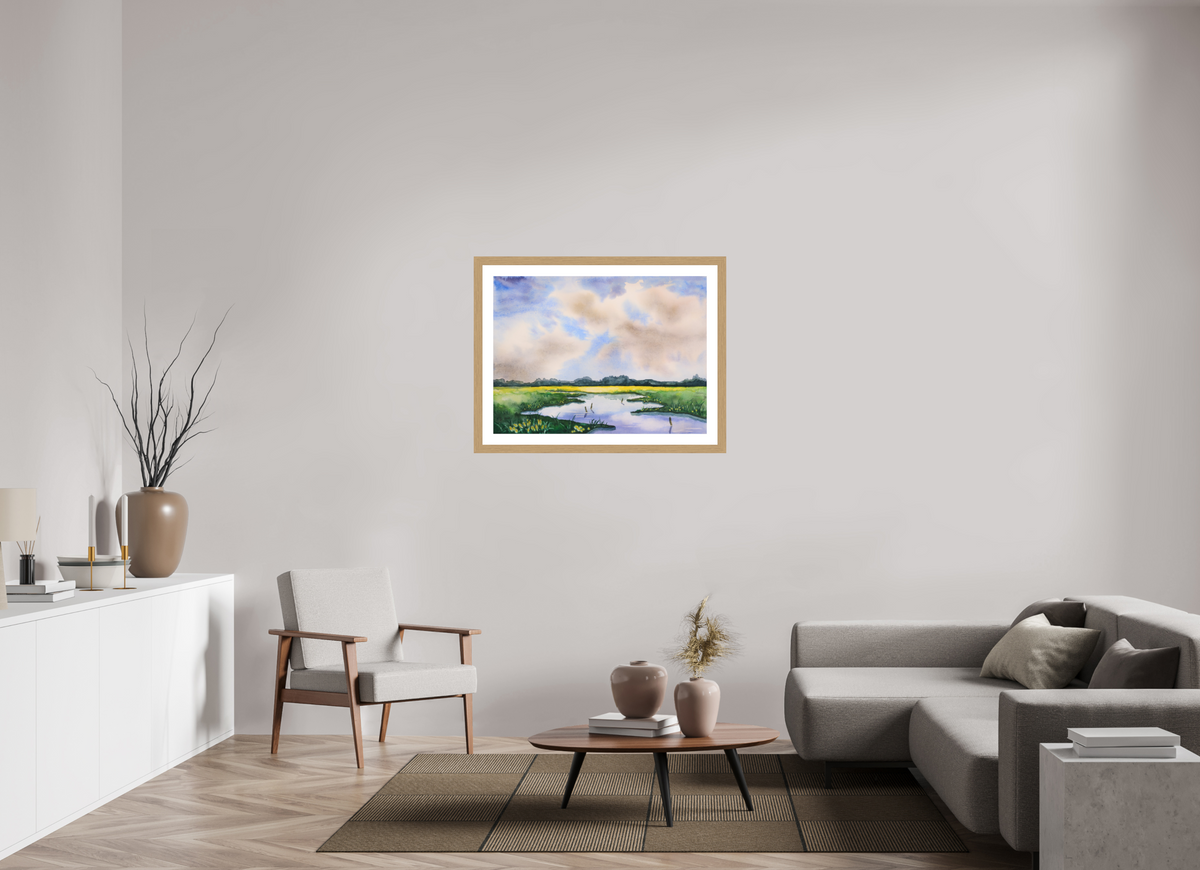 94,3 x 70 cm, Aquarell mattes Glas dicker Rahmen Marschenland Glas matt Rahmen breit
