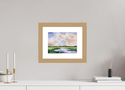 26,9 x 20 cm, Aquarell mattes Glas dicker Rahmen Marschenland Glas matt Rahmen breit