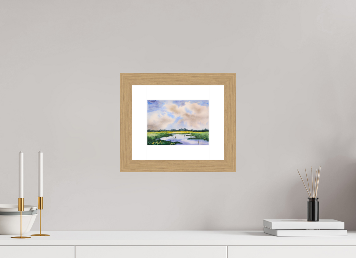 20,2 x 15 cm, Aquarell mattes Glas dicker Rahmen Marschenland Glas matt Rahmen breit