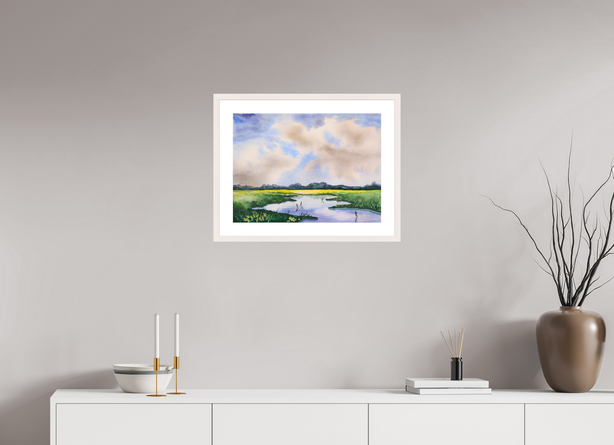 53,9 x 40 cm, Normalrahmen schmal - Passepartout - Ahorn weiß Marschenaue