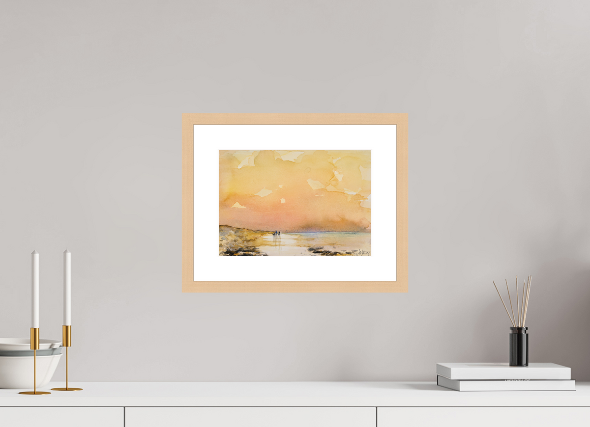 DIN A4 (29,7 x 21 cm), Rahmen Ahorn natur Goldene Stunde