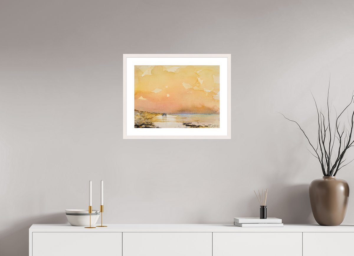 53,9 x 40 cm, Normalrahmen schmal - Passepartout - Ahorn weiß Goldene Stunde neu