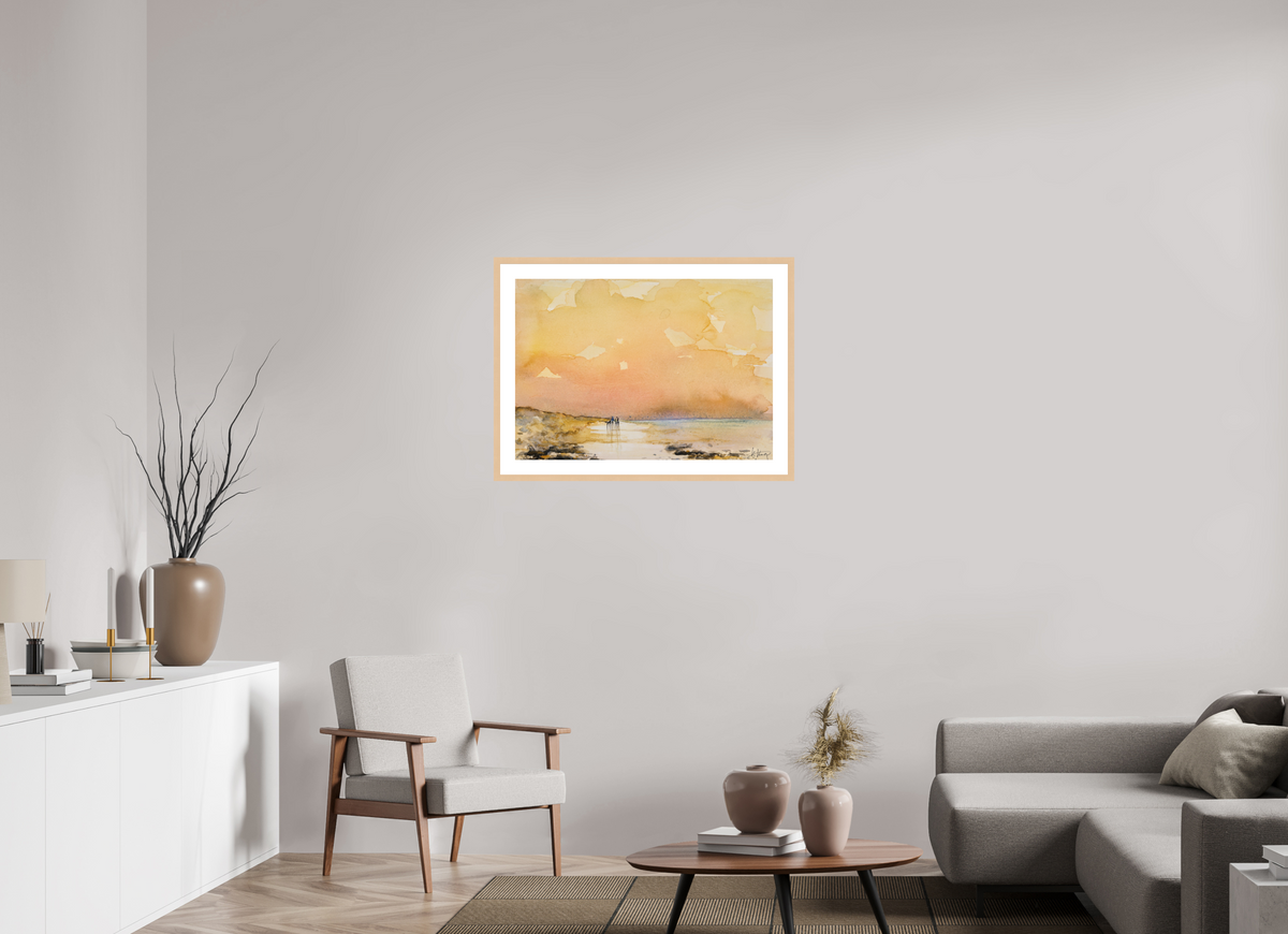 DIN A1 (84,1 x 59,4 cm), Rahmen Ahorn natur Goldene Stunde