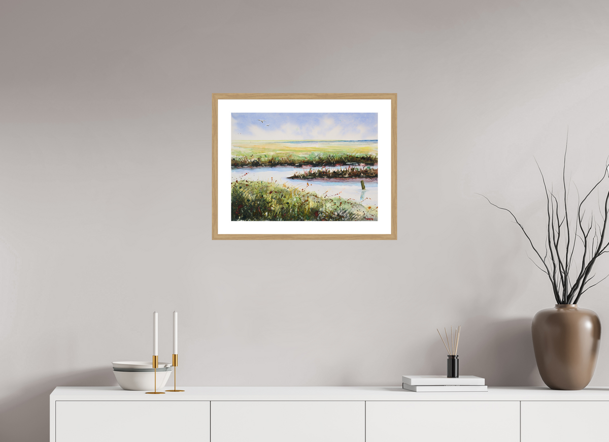 53,8 x 40 cm, Normalrahmen schmal - Passepartout - Glas matt Salzwiesen-Priel neu