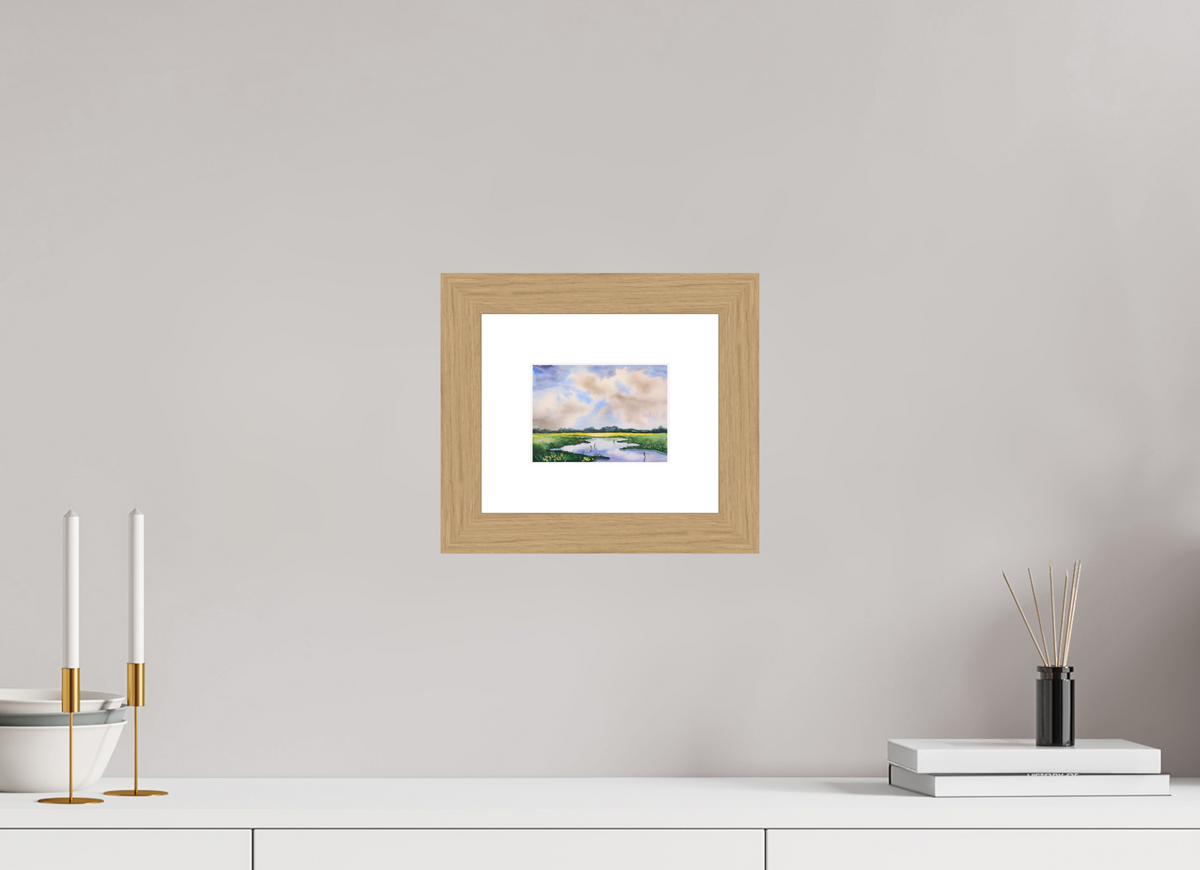 13,5 x 10 cm, Aquarell mattes Glas dicker Rahmen Marschenland Glas matt Rahmen breit