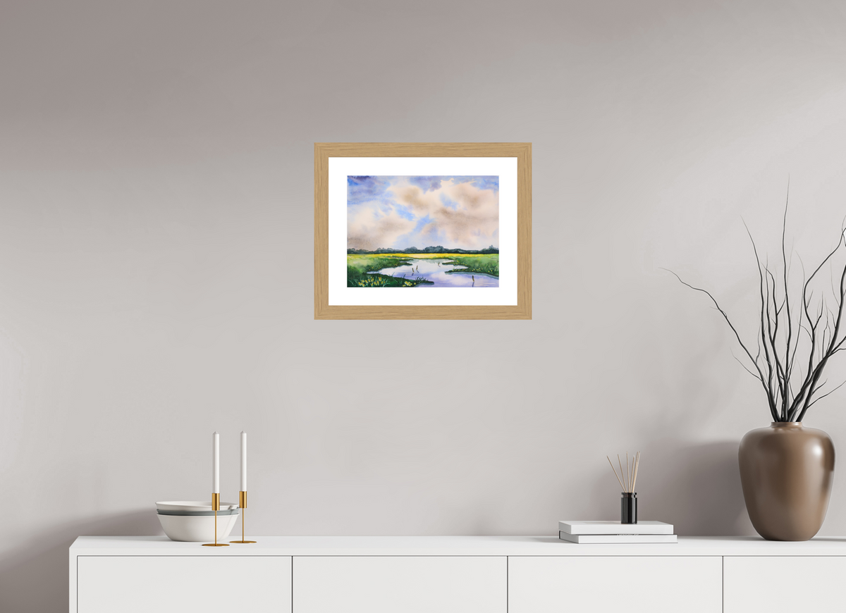 40,4 x 30 cm, Aquarell mattes Glas dicker Rahmen Marschenland Glas matt Rahmen breit