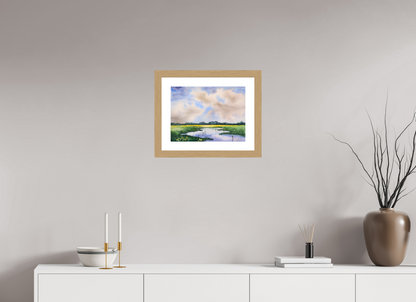 40,4 x 30 cm, Aquarell mattes Glas dicker Rahmen Marschenland Glas matt Rahmen breit