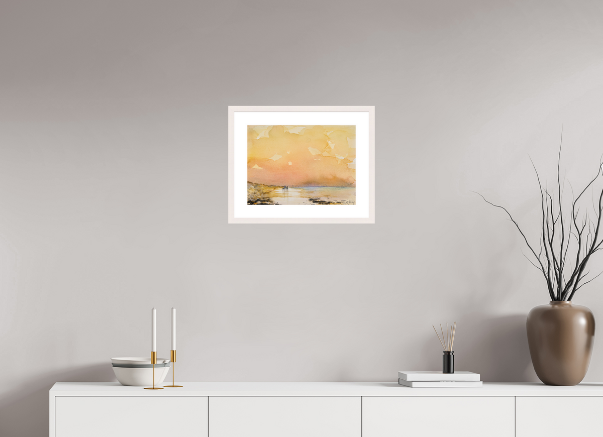 40,4 x 30 cm, Normalrahmen schmal - Passepartout - Ahorn weiß Goldene Stunde neu