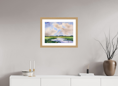 53,9 x 40 cm, Aquarell mattes Glas dicker Rahmen Marschenland Glas matt Rahmen breit