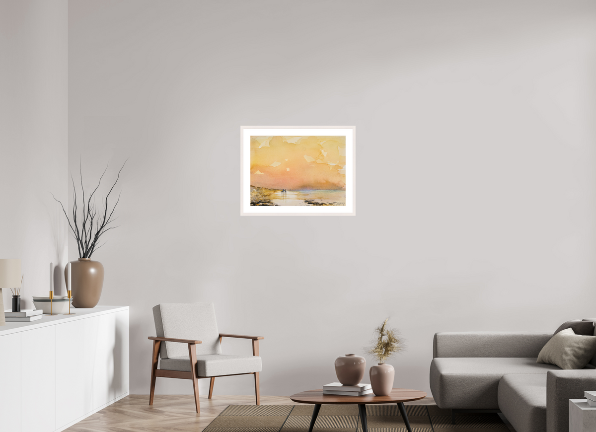 67,4 x 50 cm, Normalrahmen schmal - Passepartout - Ahorn weiß Goldene Stunde neu