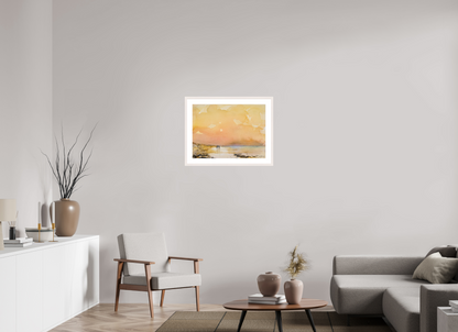 67,4 x 50 cm, Normalrahmen schmal - Passepartout - Ahorn weiß Goldene Stunde neu