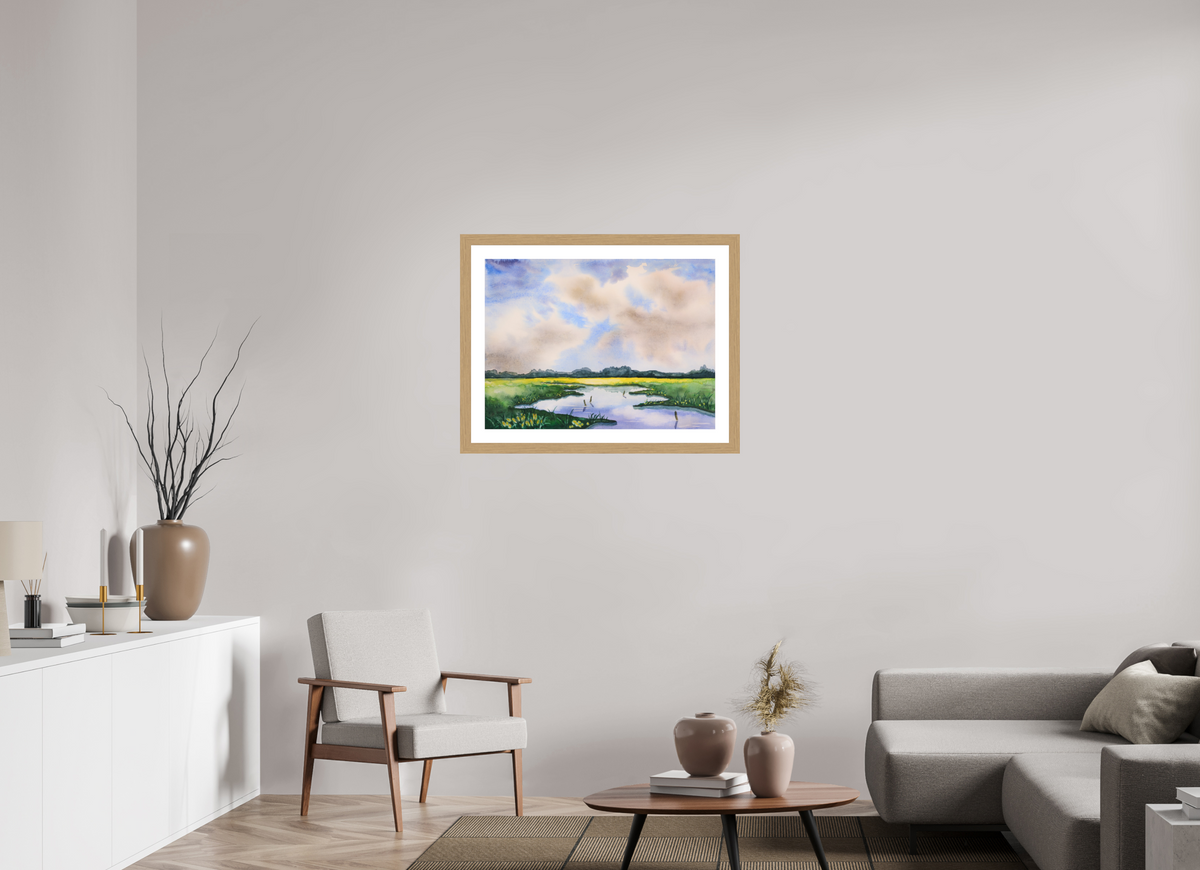 80,8 x 60 cm, Aquarell mattes Glas dicker Rahmen Marschenland Glas matt Rahmen breit